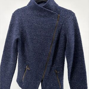 Halogen Wool Blend Asymmetrical Crossbody Sweater Jacket, Navy, Size‎ X-Small